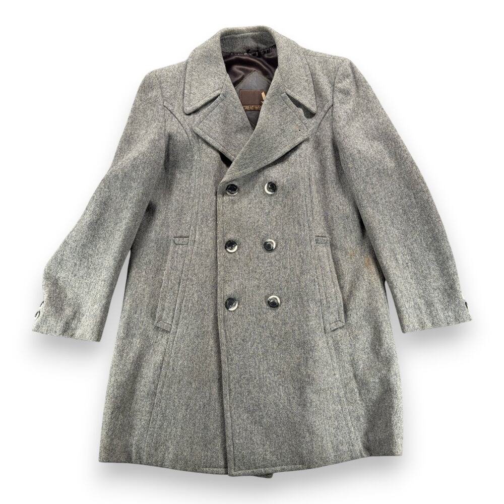 Vintage Great Western Coat Adult Large 42 Gray Wool Double Breasted Cowboy 80s
